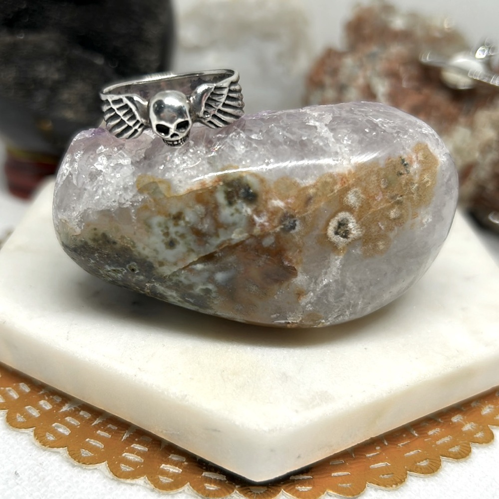 Vintage skull wings ring 925